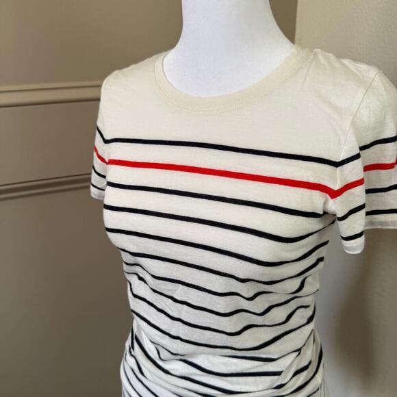 Vince Pima Cotton Modal XS Short Sleeve Shirt Womens Black Red White Stripe Soft - Picture 2 of 5